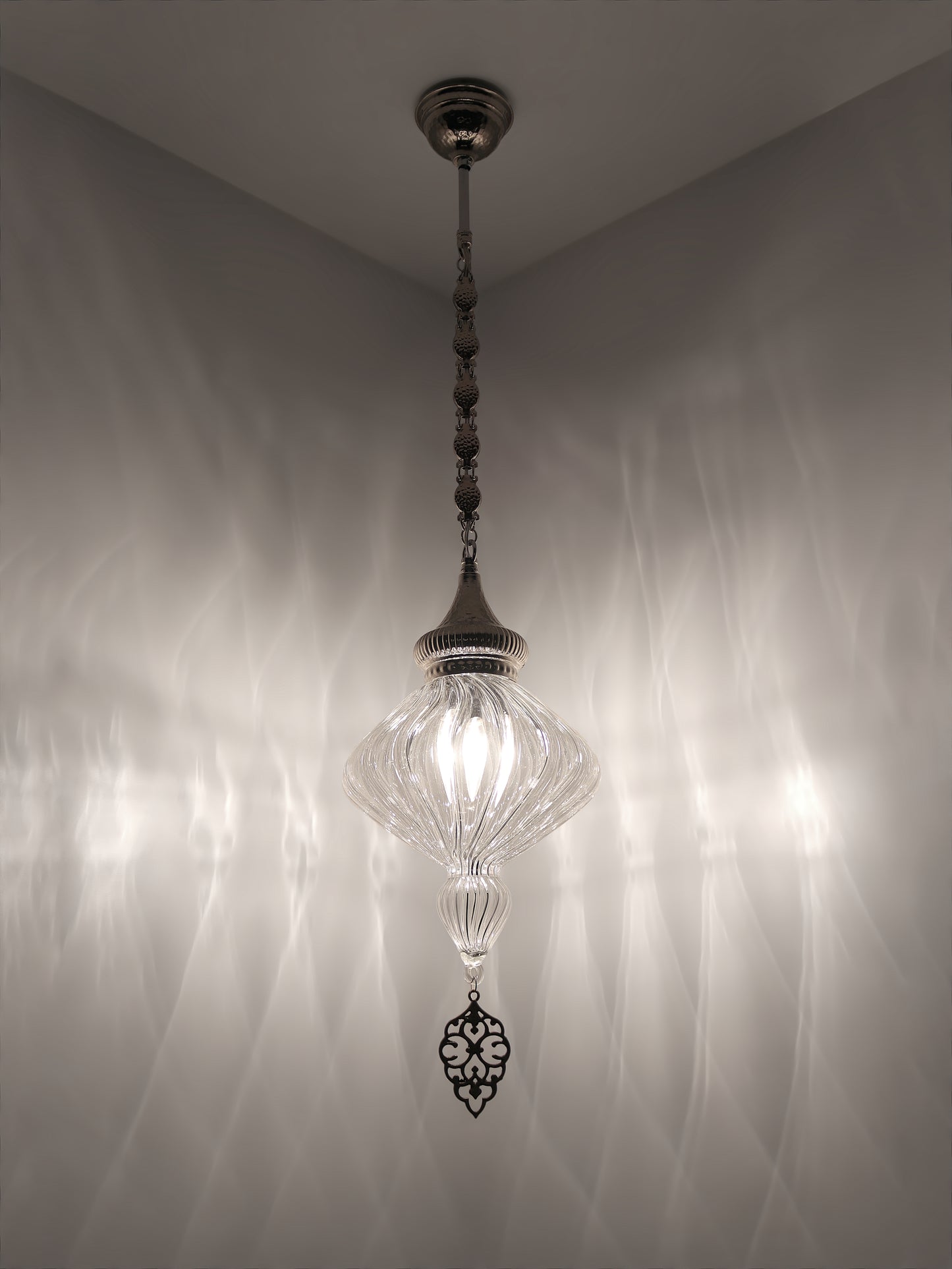 Turkish Hanging Light Pyrex Glass Clear Color Pendant Lamp