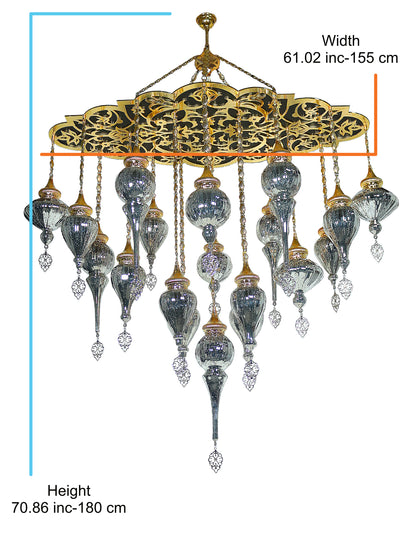 Turkish Chandelier 19-Globe Pyrex Blown Glass Mirror Pattern