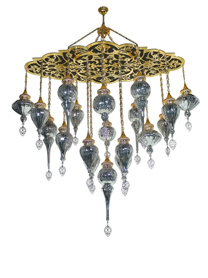 Turkish Chandelier 19-Globe Pyrex Blown Glass Mirror Pattern