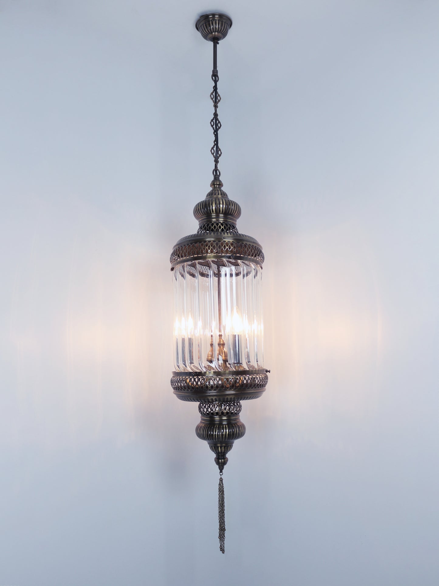 Turkish Lantern Pyrex Glass Clear Pendant Light Big Cylinder Lamp