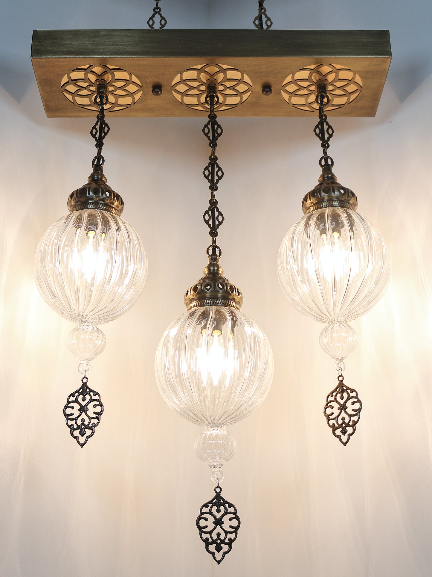 Pyrex Glass Chandelier 3 Globe Turkish Ceiling Light