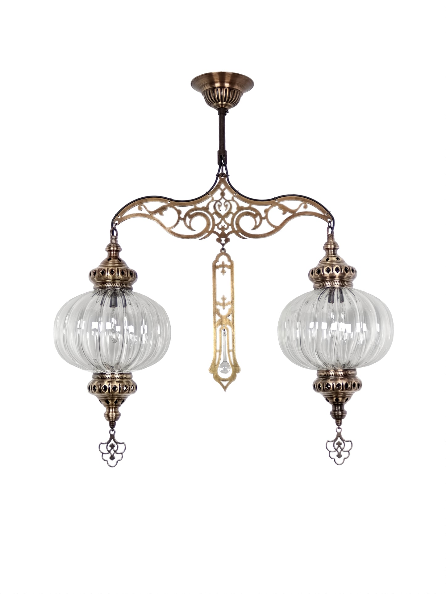 Turkish Chandelier Pyrex Glass 2 Globe Clear Glass