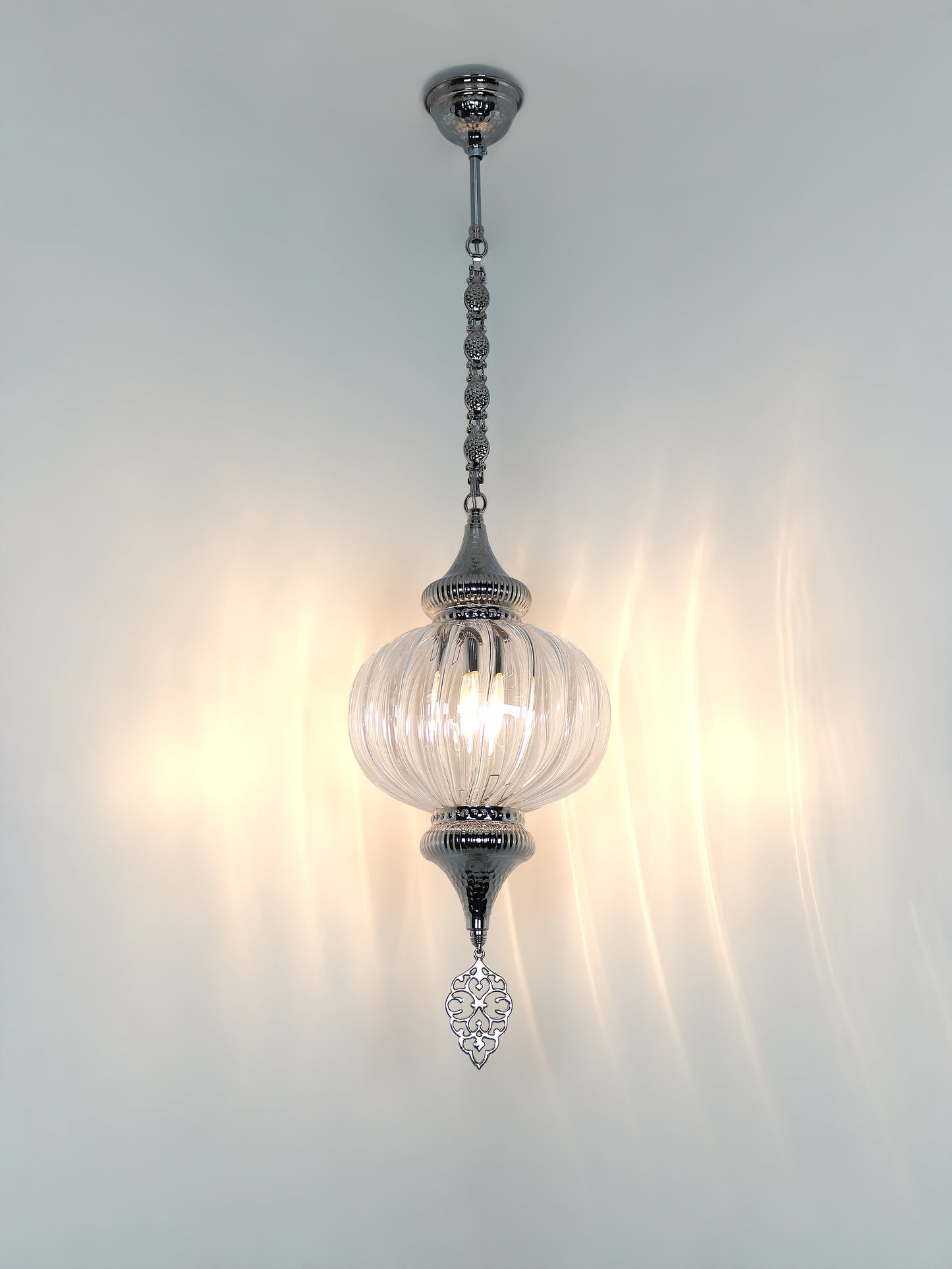 Pyrex Glass Clear Pendant Lamp Striped Pattern