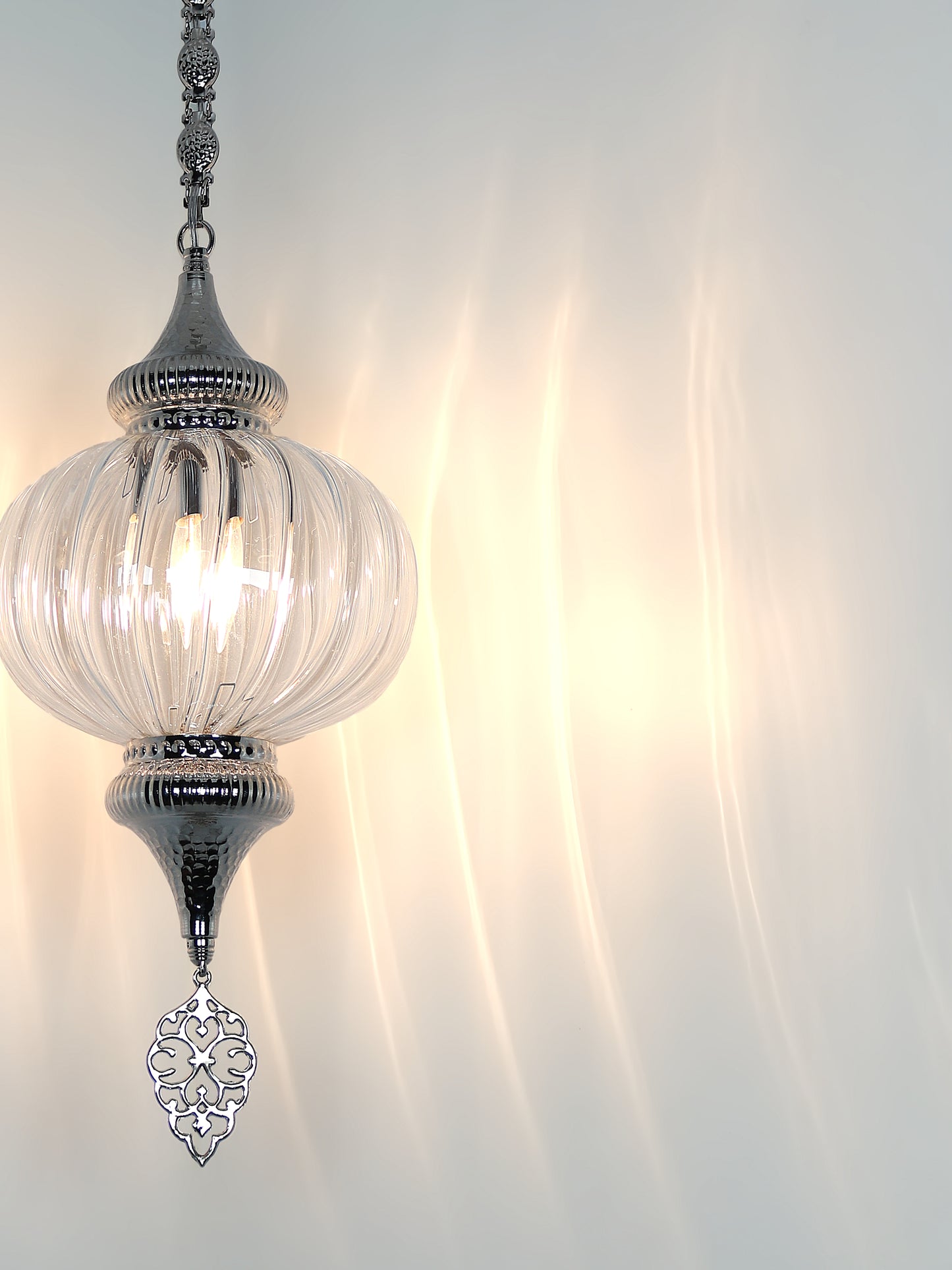 Pyrex Glass Clear Pendant Lamp Striped Pattern