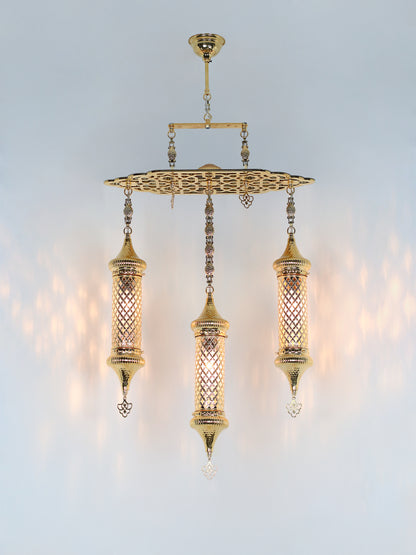 Turkish Chandelier Pyrex Glass 3 Cylinder Metal Dining Chandelier