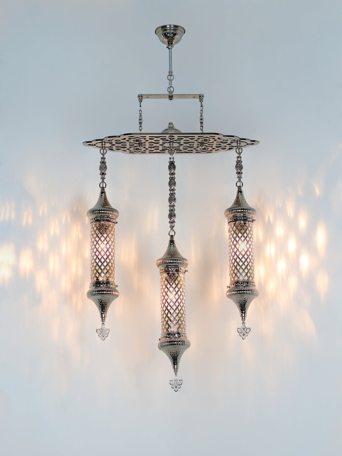 Turkish Chandelier Pyrex Glass 3 Cylinder Metal Dining Chandelier