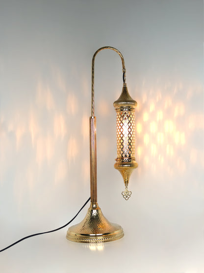 Turkish Cylinder Bedside Lamp Blown Glass Gold Silver