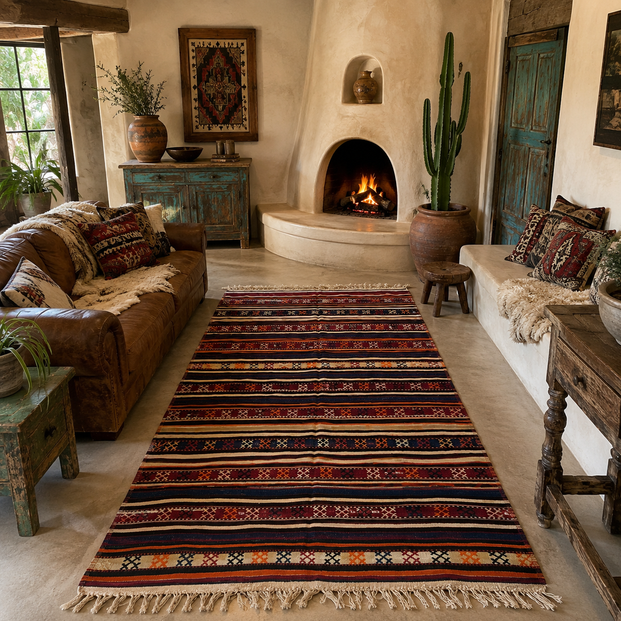 Vintage Turkish Tribal Kilim Rug 8’ x 5’, Handwoven Wool Flatweave, Approx. 70 Years Old, Anatolian Boho Southwestern Area Rug