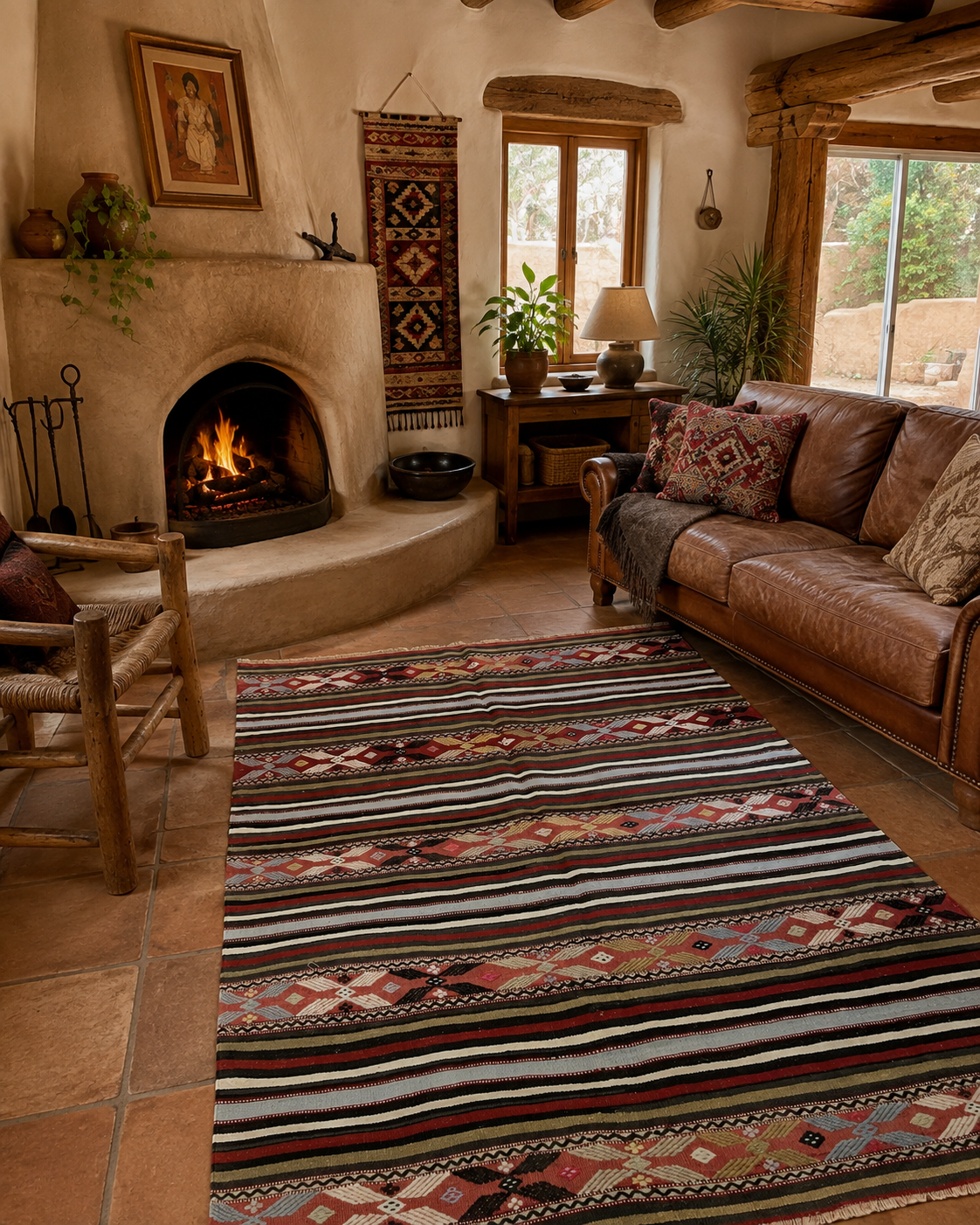 Vintage Embroidered Turkish Kilim Rug 6’8” x 5’3”, Handwoven Wool Flatweave, Approx. 70 Years Old, Anatolian Tribal Rug