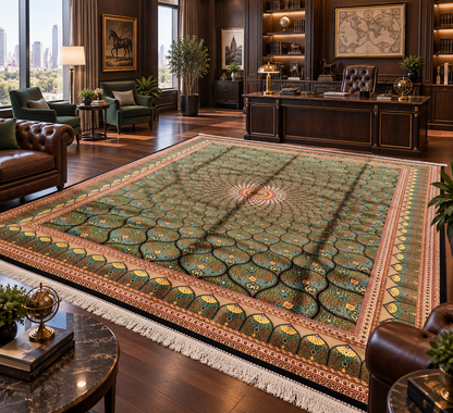 8x12 Silk Rug – Emerald Green & Turquoise Floral Medallion Woven Area Rug