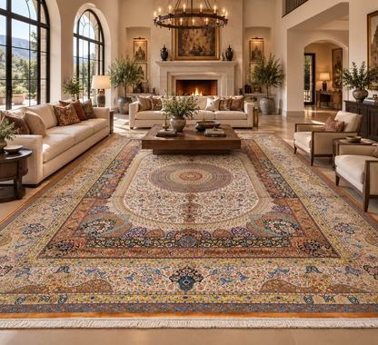 Luxury Bamboo Silk Medallion Rug – 11.4 x 8 Ft Traditional Oriental Area Rug for Living Room & Dining Room