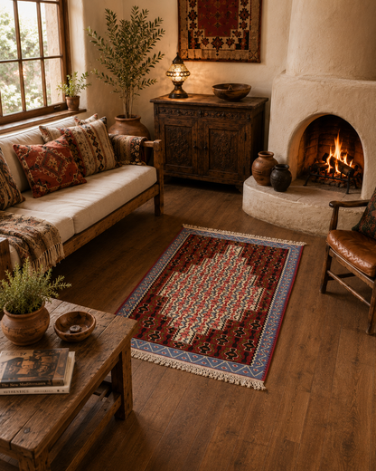 Authentic Vintage Handwoven Anatolian Kilim Rug – 41” × 30” – Natural Vegetable Dyes – 100% Wool – One of a Kind Tribal Accent Rug