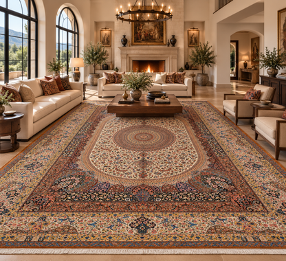 Luxury Bamboo Silk Medallion Rug – 11.4 x 8 Ft Traditional Oriental Area Rug for Living Room & Dining Room