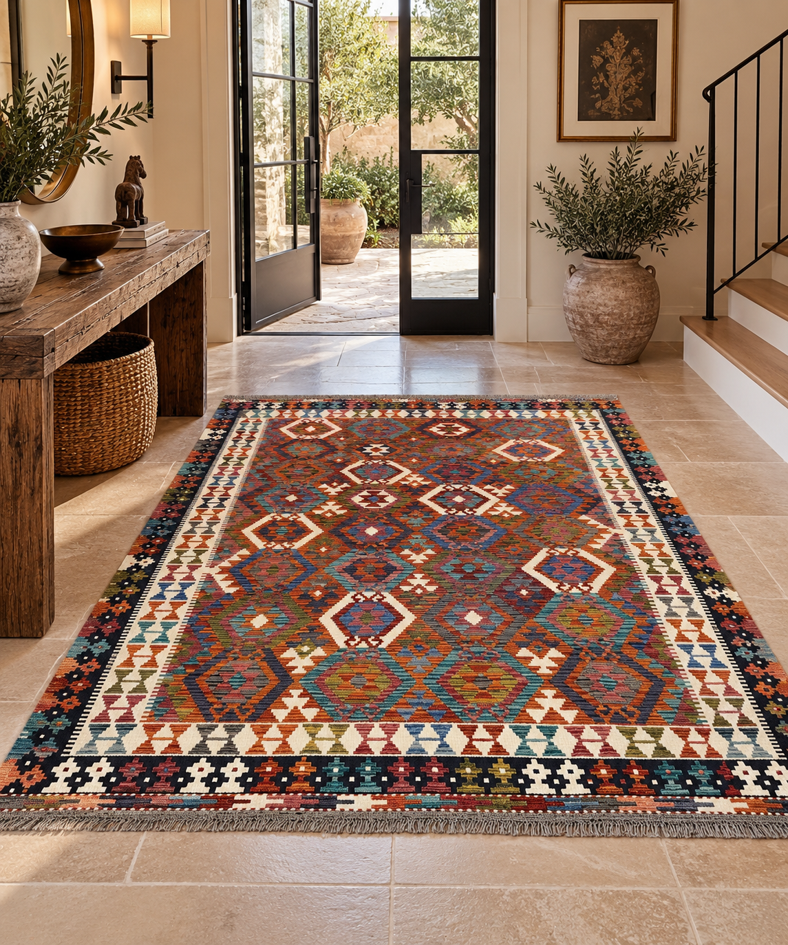 6x8 Fine Quality Turkish Kilim Rug – Handwoven Multicolor Medallion Anatolian Statement Rug