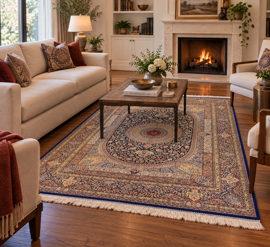 5’ x 8’ Luxury Silk Rug – Black Grand Medallion & Floral Design – Intricate Woven Turkish Area Rug