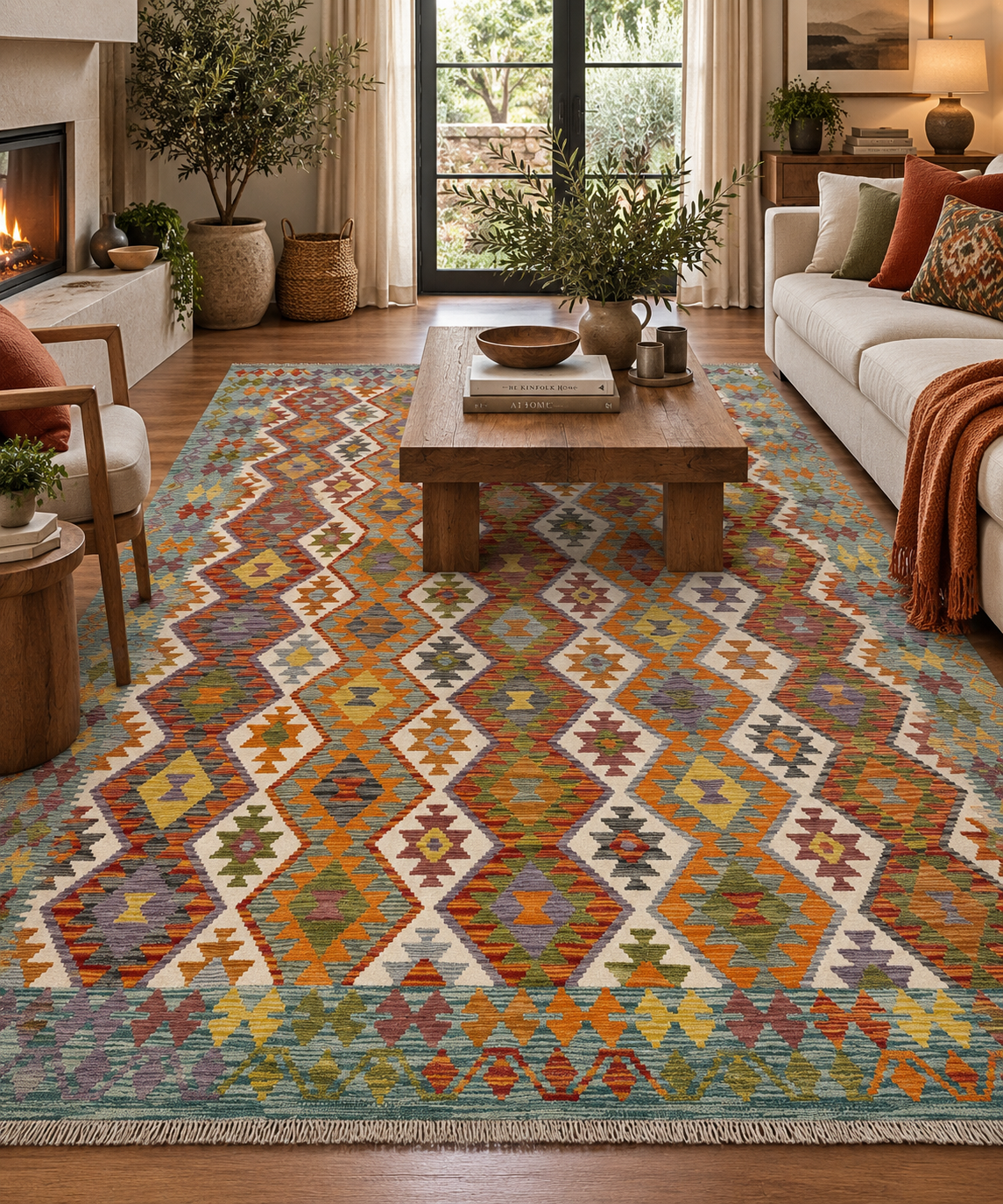 7x10 Handwoven Turkish Kilim Rug – Colorful Geometric Anatolian Design – Fine Quality Wool Area Rug