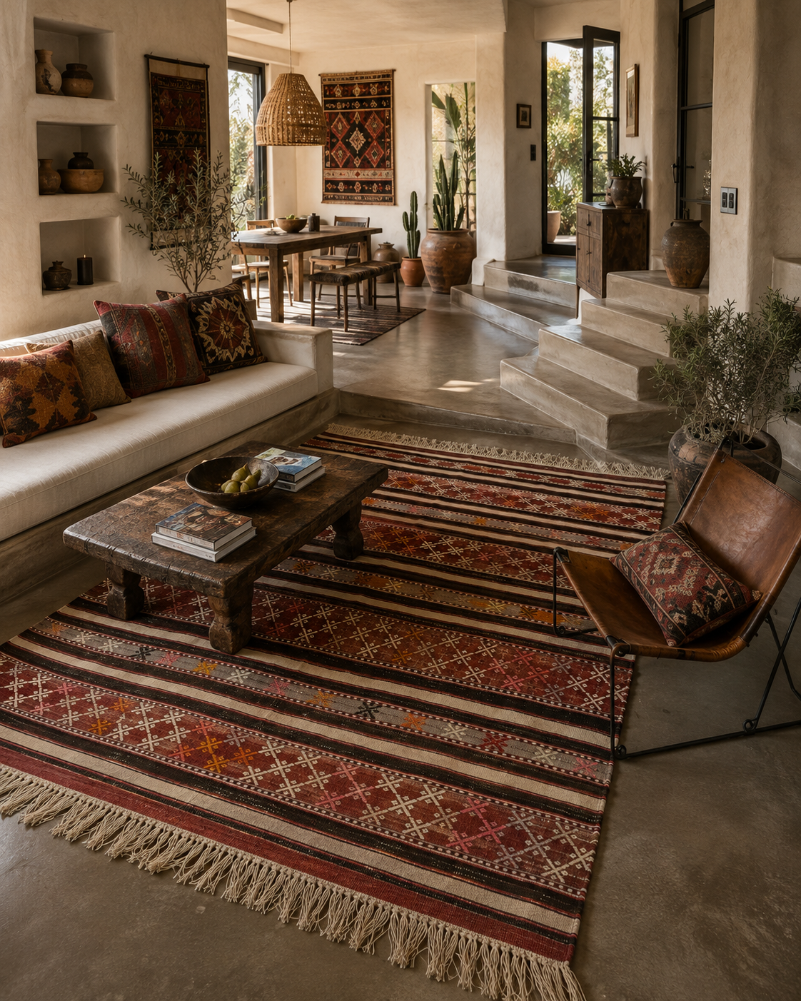 Authentic Handwoven Vintage Turkish Kilim Rug – Approximately 70-Year-Old Tribal Wool Kilim – Natural Vegetable Dyes – One-of-a-Kind Anatolian Area Rug – 6.33’ × 4.75’ (76” × 57”)