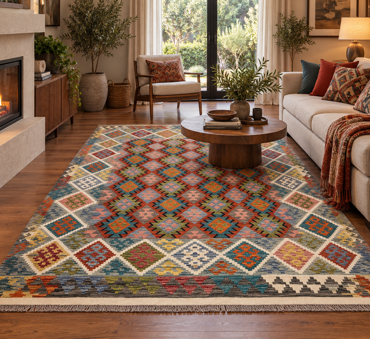 7x9 Fine Quality Handmade Turkish Kilim Rug – Colorful Geometric Handwoven Area Rug