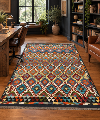 6x8 Fine Quality Turkish Kilim Rug – Handwoven Colorful Diamond Geometric Anatolian Area Rug