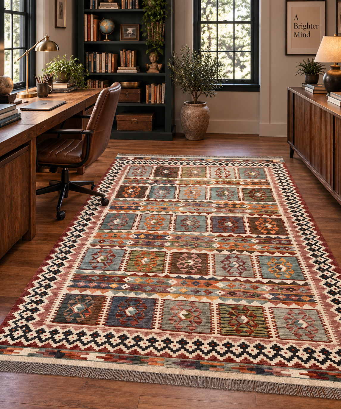 6x8 Fine Quality Turkish Kilim Rug – Handwoven Multicolor Panel Design Anatolian Rug