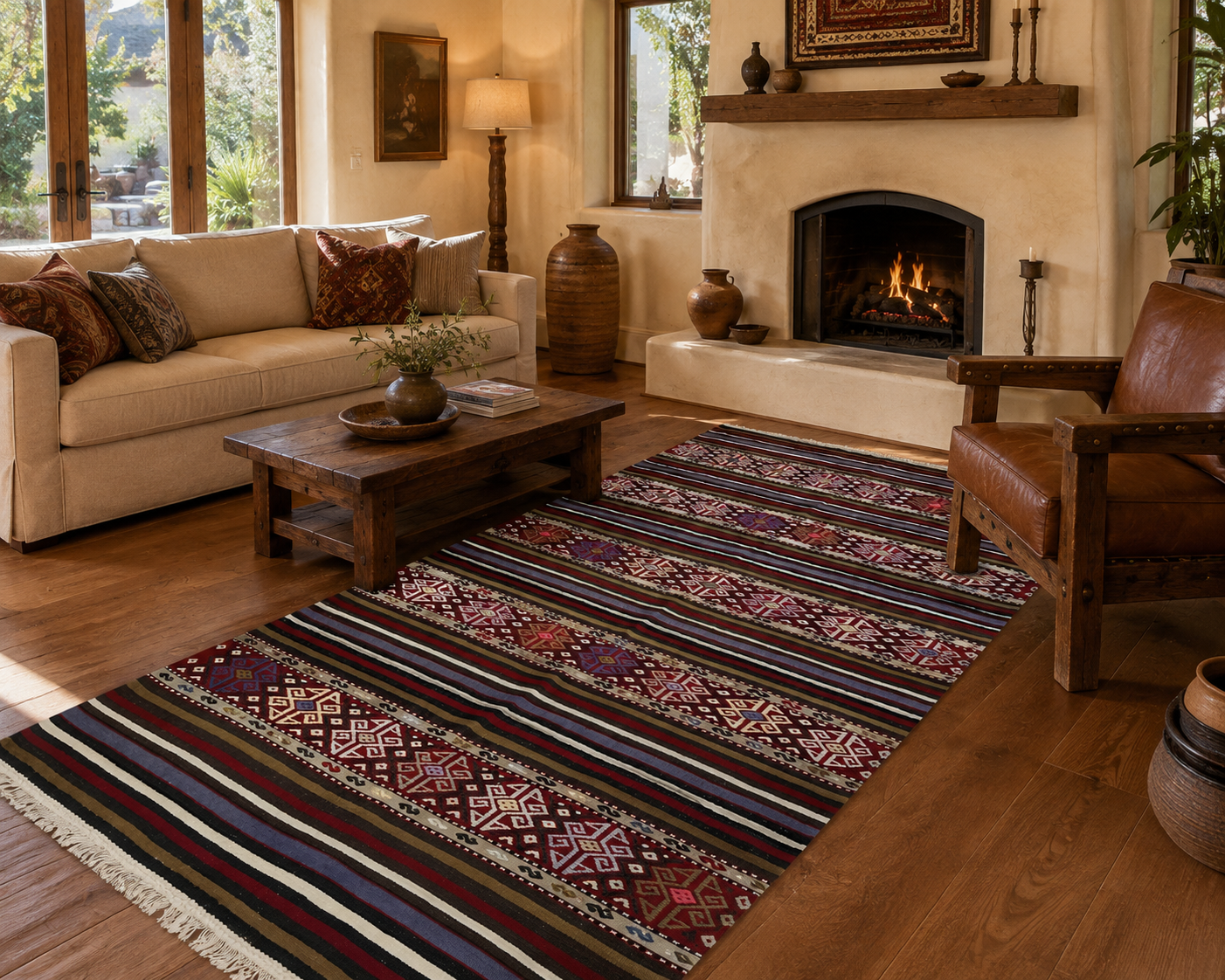 Vintage Embroidered Anatolian Kilim Rug – 100” × 55” – Approximately 70 Years Old