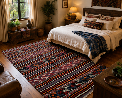 Vintage Embroidered Anatolian Kilim Rug – 94” × 57” | Approx. 70 Years Old | Natural Root-Dyed Wool Tribal Flatweave