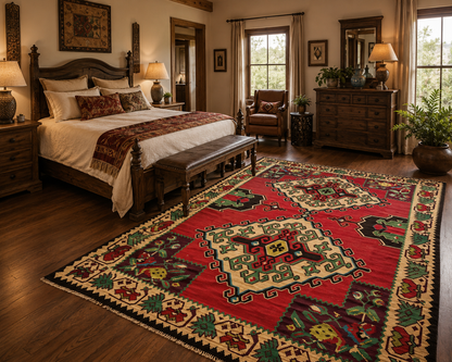 Large Antique Moldovan Handwoven Wool Kilim Rug – 10.9 ft × 7.3 ft | Approximately 80 Years Old | Traditional Geometric & Floral Design