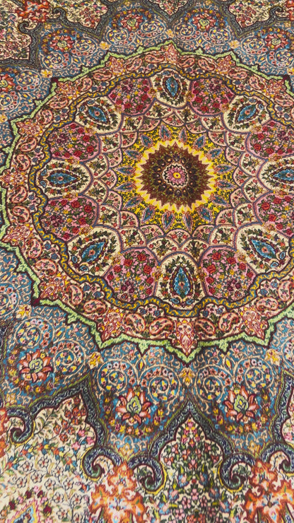 3x5 ft Burgundy Bamboo Silk Rug – Ornate Floral Medallion Design, Luxury Silk Accent Rug, Classic Statement Rug for Living Room & Bedroom