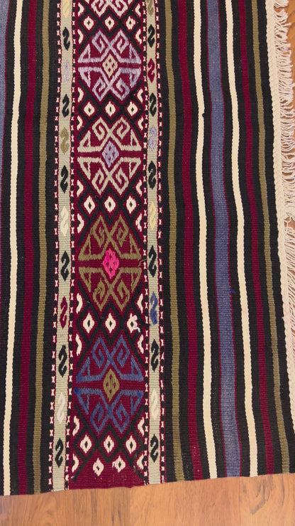 Vintage Embroidered Anatolian Kilim Rug – 100” × 55” – Approximately 70 Years Old