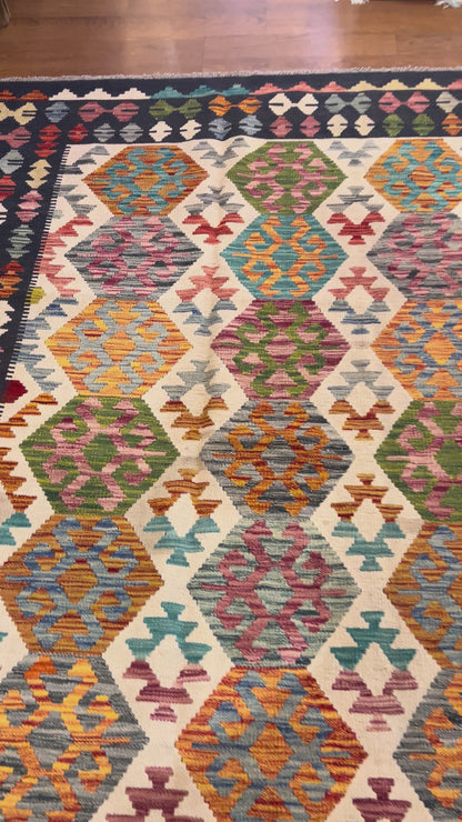 7x10 Fine Quality Handmade Turkish Kilim Rug – Exceptional Handwoven Colorful Anatolian Statement Rug