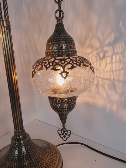 Turkish Bedside Lamp Clear Glass Cracked 2-Globe