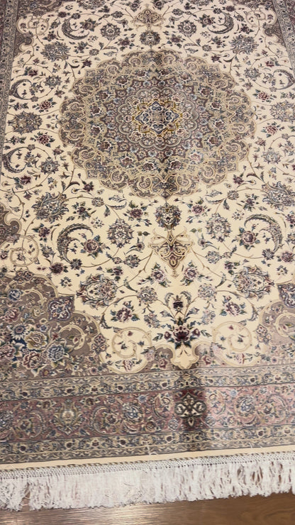 4x6 ft Ivory Silk Rug – Taupe & Mocha Floral Medallion Area Rug, Elegant Neutral Classic Design