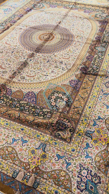 Luxury Bamboo Silk Medallion Rug – 11.4 x 8 Ft Traditional Oriental Area Rug for Living Room & Dining Room