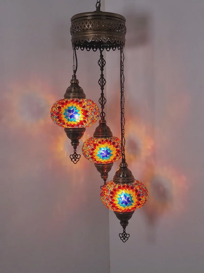 3-Globe Turkish Mosaic Chandelier Extra Chain Plug