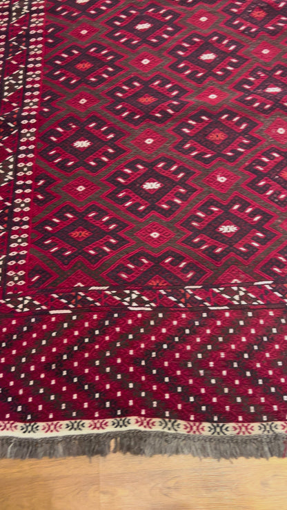 Large Hand-Embroidered Turkmen Wool Rug – 11.3 ft × 6.6 ft | Traditional Geometric Tribal Design | Handmade Rug from Turkmenistan