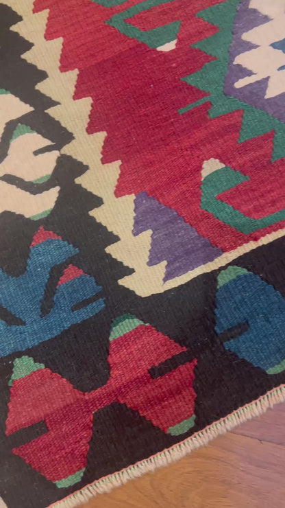 Antique Handwoven Turkish Kilim Rug – 5’6” × 3’ Vintage Wool Tribal Flatweave – Geometric Anatolian Accent Rug – One of a Kind