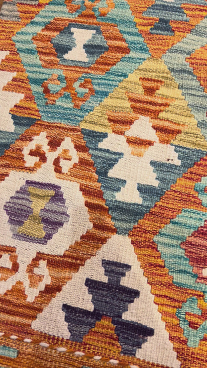 7x10 Fine Quality Turkish Kilim Rug, Colorful Geometric Wool Kilim, Large Flatweave Area Rug, Tribal Medallion Design