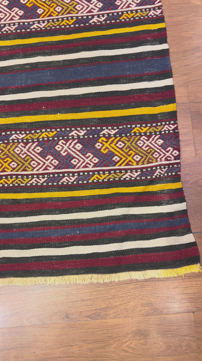 Vintage Turkish Tribal Kilim Rug 7’6” x 5’, Handwoven Wool Flatweave, Approx. 80 Years Old, Anatolian Southwestern Rug