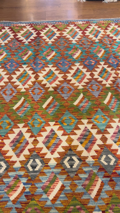 7x10 Fine Quality Handmade Turkish Kilim Rug – Handwoven Colorful Geometric Anatolian Area Rug