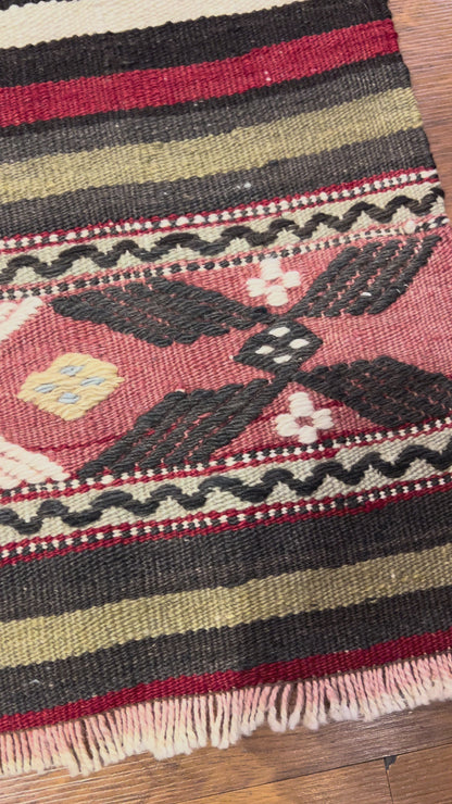 Vintage Embroidered Turkish Kilim Rug 6’8” x 5’3”, Handwoven Wool Flatweave, Approx. 70 Years Old, Anatolian Tribal Rug