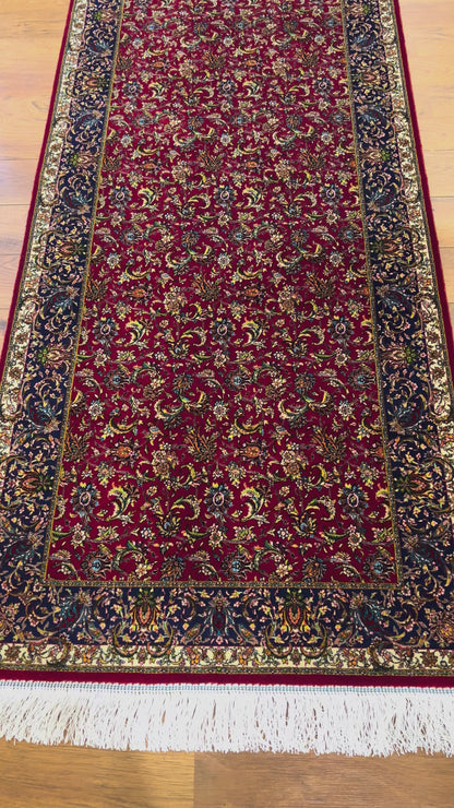 2’7”×6’8” Bamboo Silk Runner Rug – Red & Navy Floral Traditional Turkish Design