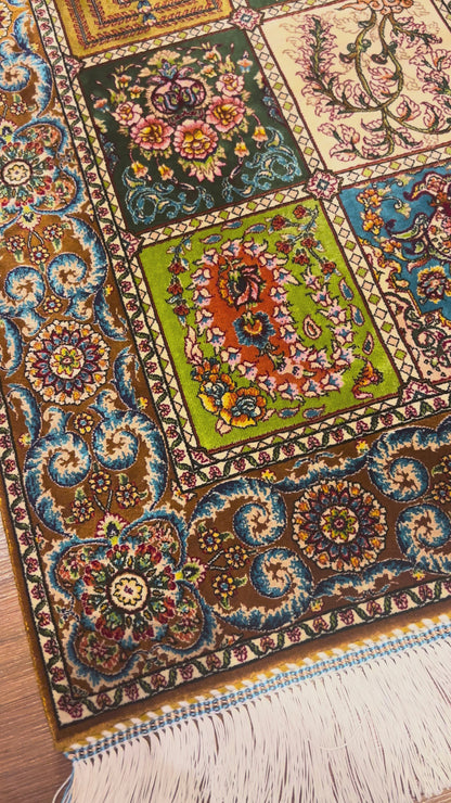 19” x 28” Small Silk Rug – Exquisite Garden Panel & Floral Accent Rug