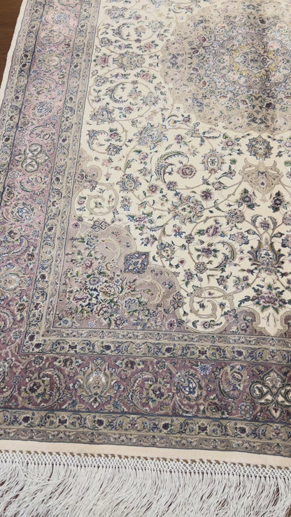 3x5 ft Silk Rug – Ivory & Soft Blush Floral Medallion Design, Elegant Luxury Area Rug