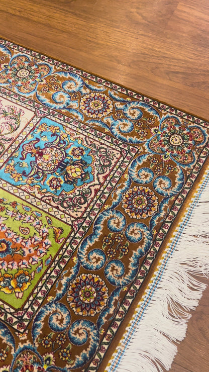 19” x 28” Small Silk Rug – Six-Panel Floral Gallery Luxury Accent Rug