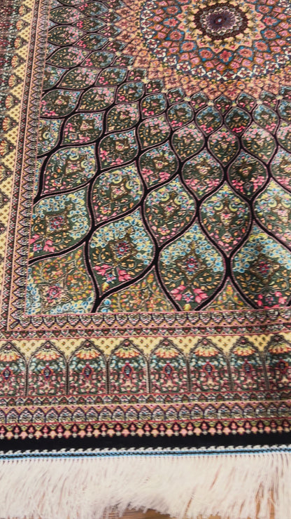 Olive Green Bamboo Silk Rug 3x5 ft – Radiant Floral Medallion Silk Area Rug with Intricate Botanical Design