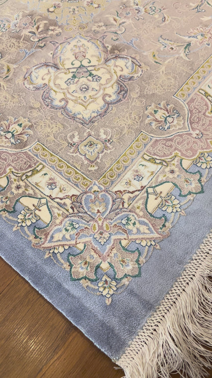 Luxury Bamboo Silk Area Rug – 13.4’ × 9.7’ | Grand Medallion Design | Premium Blue & Ivory Statement Rug