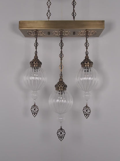 Pyrex Glass Chandelier 3 Globe Turkish Ceiling Light