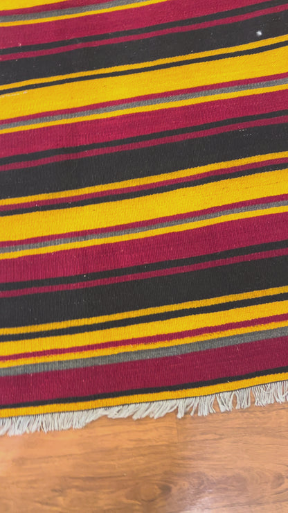 Vintage Turkish Kilim Runner Rug 10’7” x 2’3” – Handwoven Wool Striped Hallway Rug, Rustic Southwestern Boho Flatweave