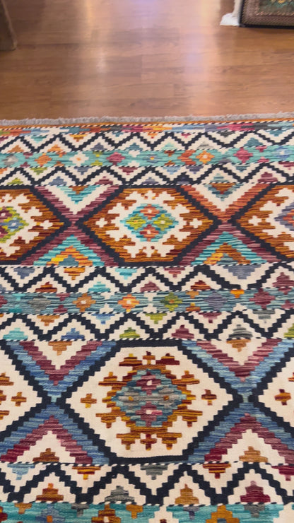 6x8 Fine Quality Turkish Kilim Rug – Handwoven Geometric Diamond Medallion Anatolian Rug