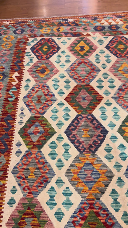 7x10 Fine Quality Handmade Turkish Kilim Rug – Handwoven Colorful Anatolian Geometric Statement Rug
